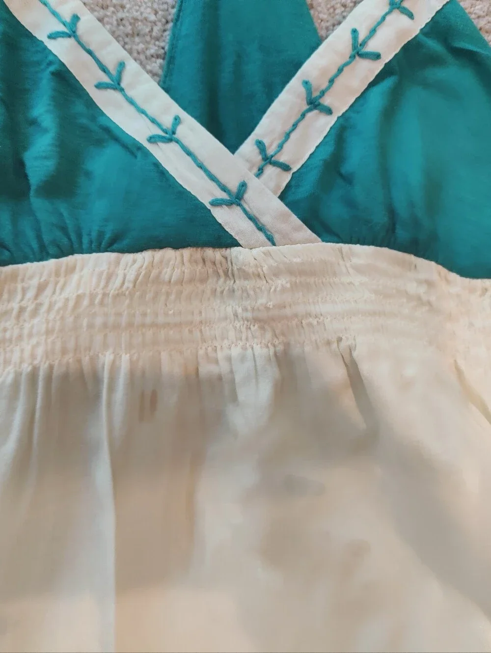 Adorable Cream and Teal Embroidered Sundress. So Cute! - Picture 3 of 8